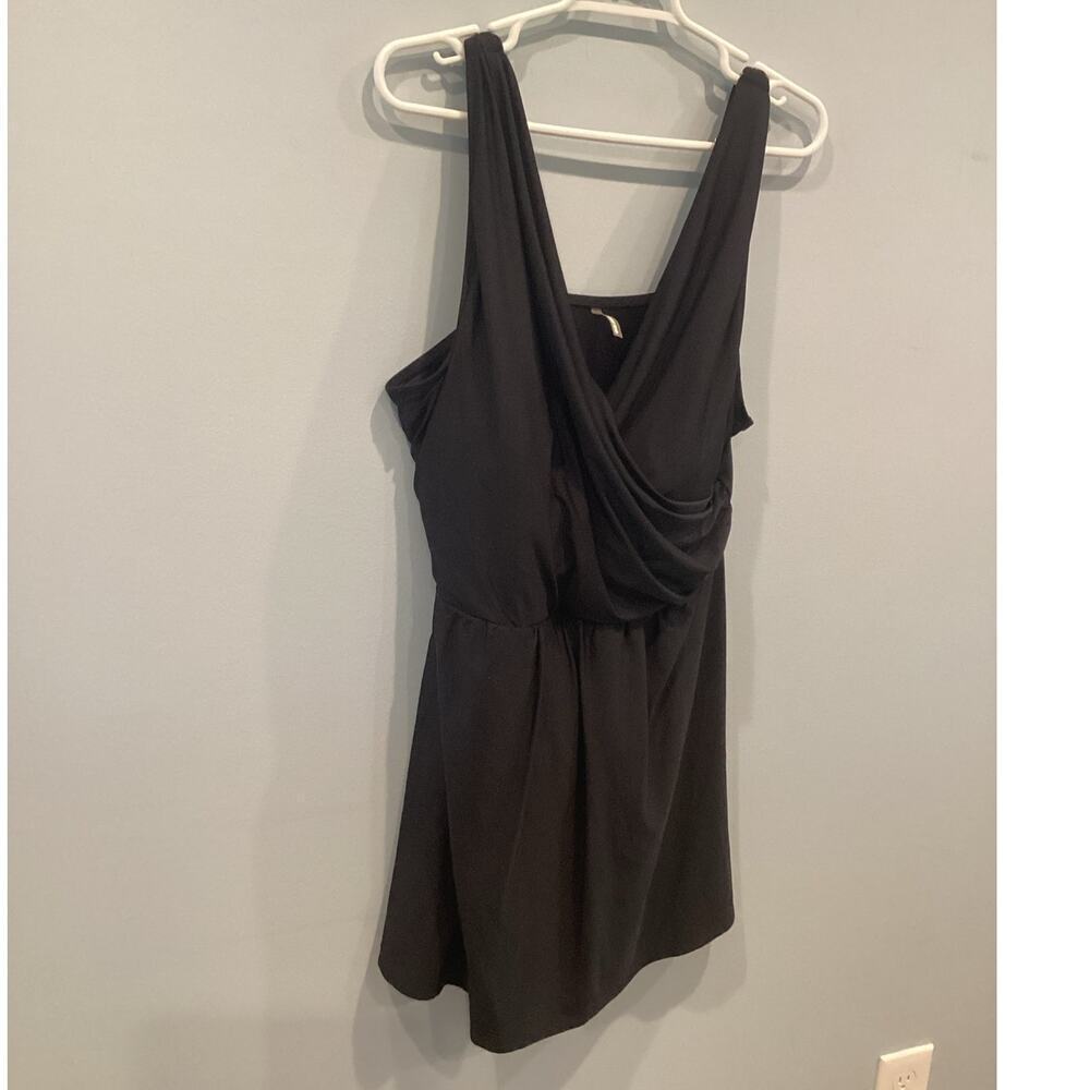 Lands' End Black Draped V-Back One-Piece Swimdress
